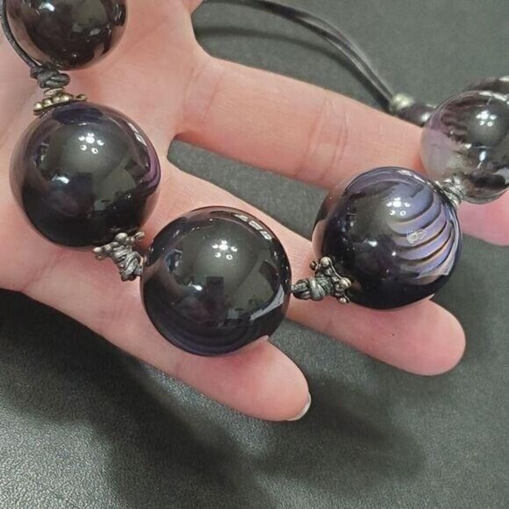Purple large round beaded necklace 18-21"